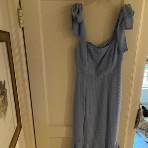 Lulus Blue Tie-Strap Swiss Dot Midi